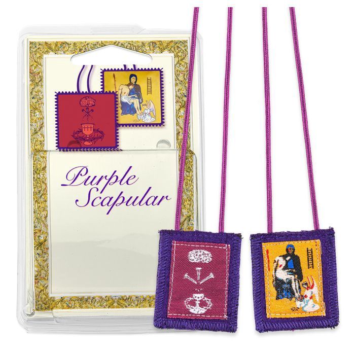 1 3/4"x 2" Benediction and Protection Purple Wool Scapular in Deluxe Packaging.