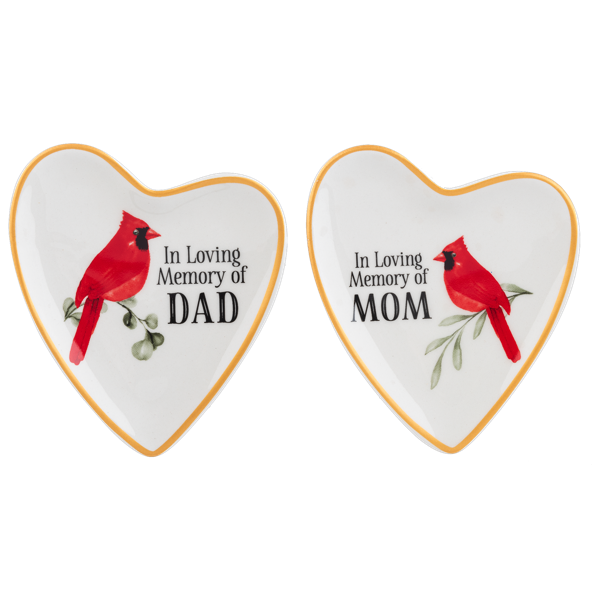 In Loving Memory of Mom/Dad Cardinal Heart Trinket Dish