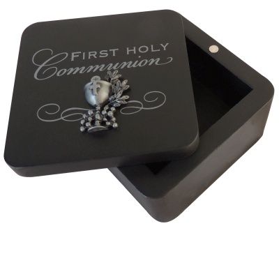First Communion Black Trinket Box