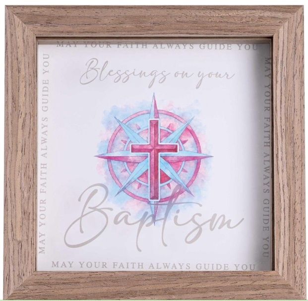 Framed Art Pink Cross Blessing Baptism