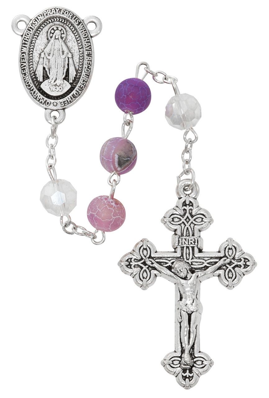 (R994F) 8MM PURPLE AND CRYSTAL ROSARY
