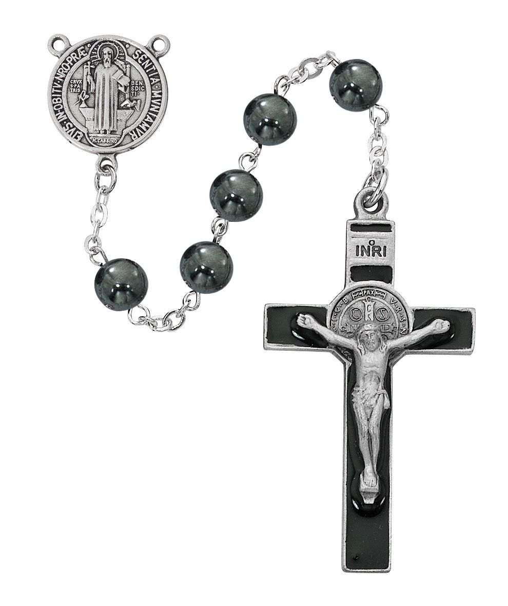 (R974F) 8MM HEMATITE ST BENEDICT