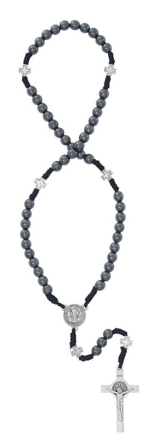 (P580C) 6MM HEMATITE CORDED ST. BENEDICT