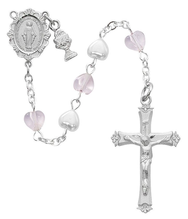 (C58RW) PEARL &amp; PINK CRYSTAL ROSARY