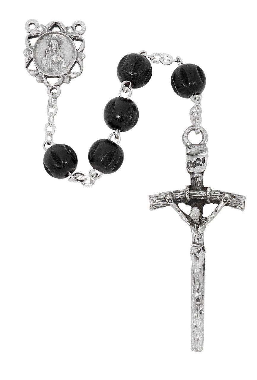 (P623X) BLACK WOOD ROSARY