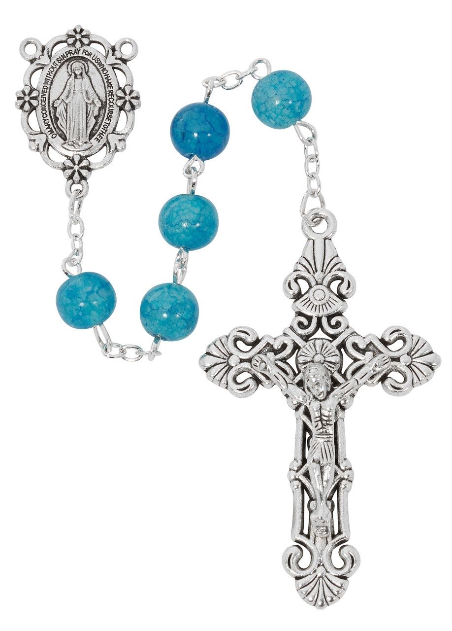 (P627X) BLUE GLASS ROSARY