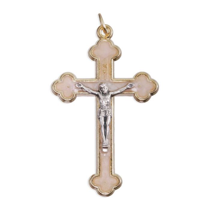 2" Gold Crucifix with White Pearl Epoxy