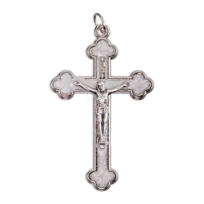 2" Silver Crucifix with White Pearl Epoxy