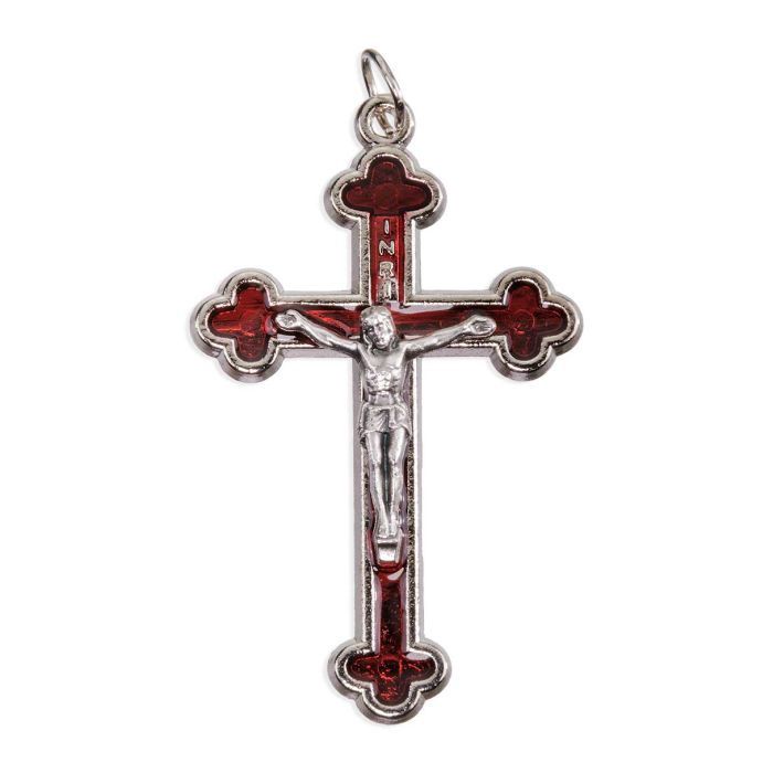 2" Silver Crucifix with Red Pearl Epoxy