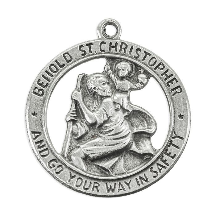 St. Christopher Genuine Pewter Medal on a 24" Chain, Boxed