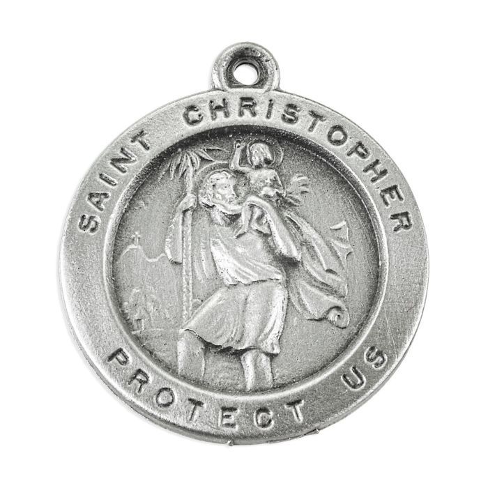 St. Christopher Genuine Pewter Medal (Solid) on a 24" Chain , Boxed