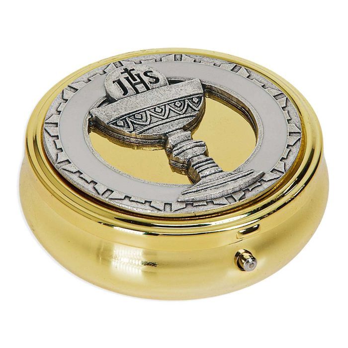 Metal Communion Rosary Holder with Chalice and White Pearl Epoxy