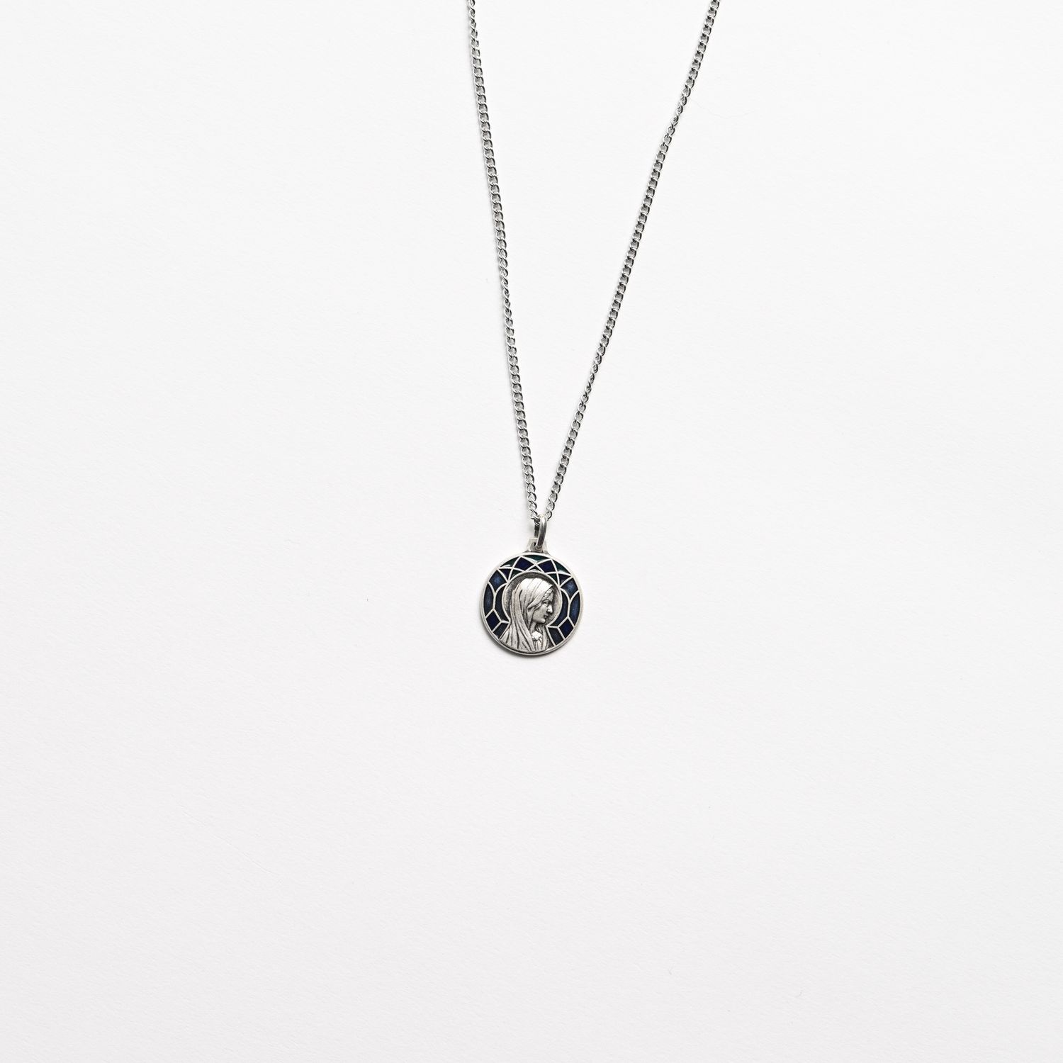 Our Lady stained glass medal on chain