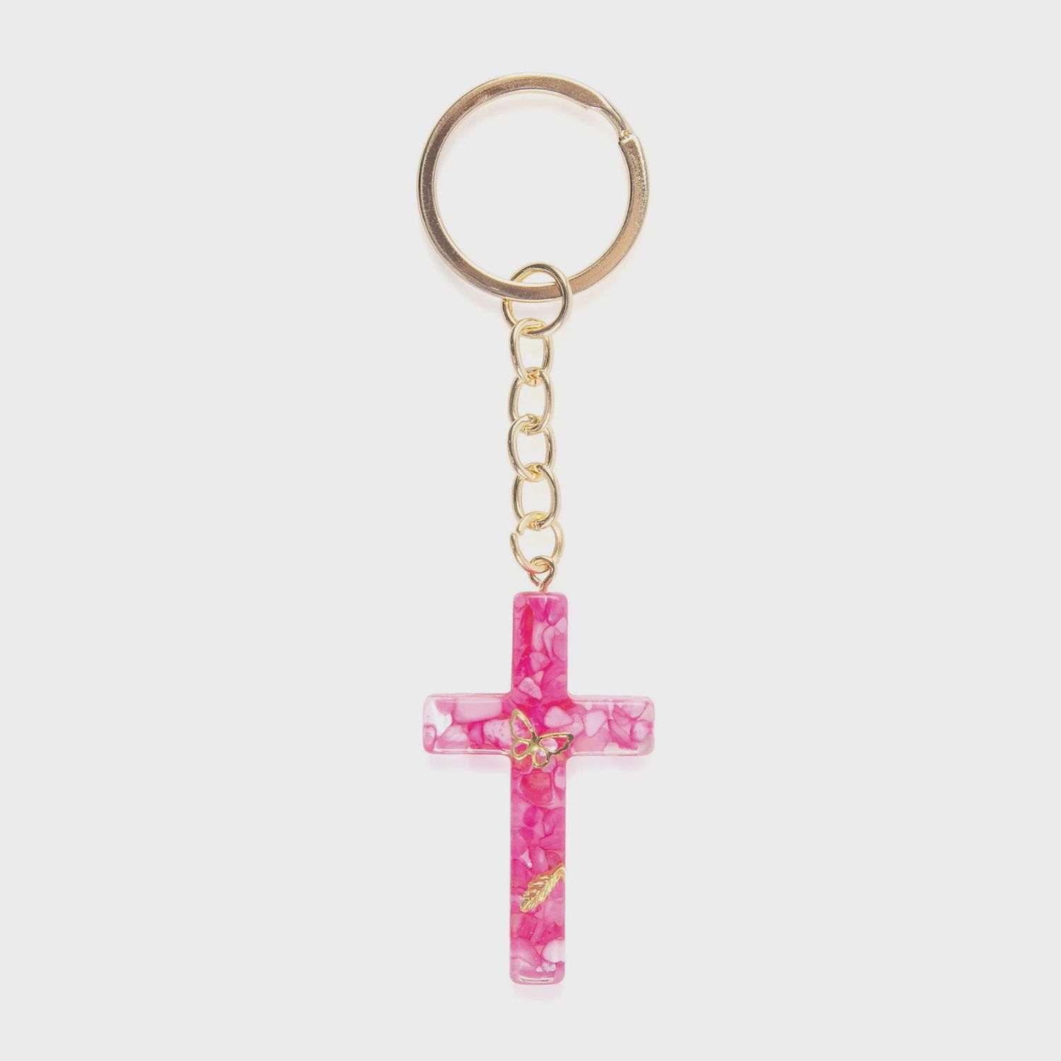 Cross Key Ring - Pink with Butterfly