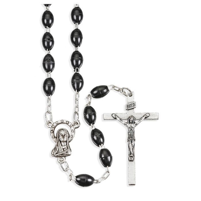 Black Plastic Oval Bead Rosary