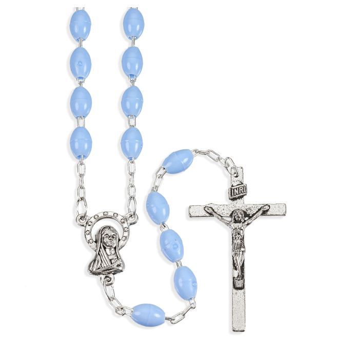 Blue Plastic Oval Bead Rosary