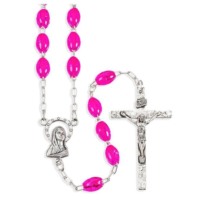 Oval Pink Plastic Bead Rosary