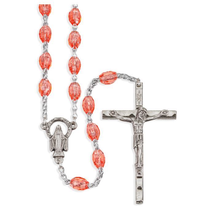 Oval Pink Plastic Bead Rosary
