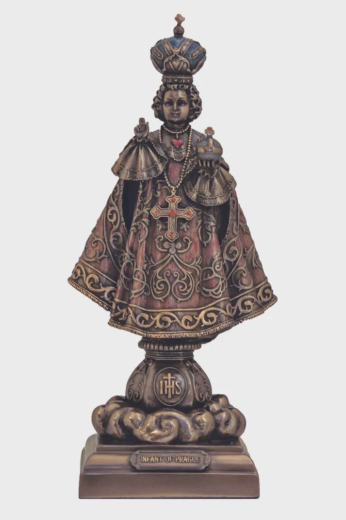 Infant of Prague in lightly hand-painted cold cast bronze