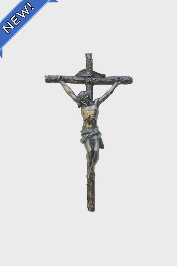 Crucifix in lightly hand-painted cold cast bronze