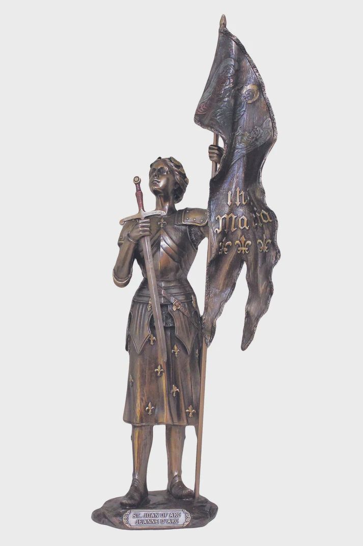 St. Joan of Arc in lightly hand-painted cold cast bronze
