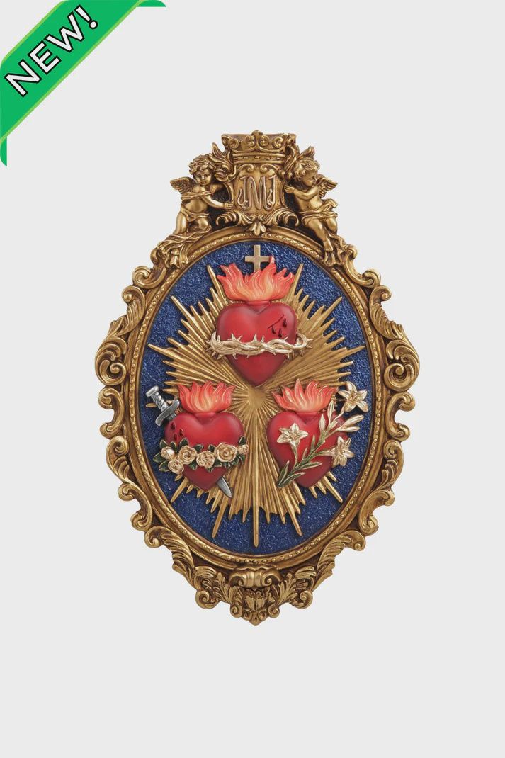 Three Hearts plaque in fully hand-painted color