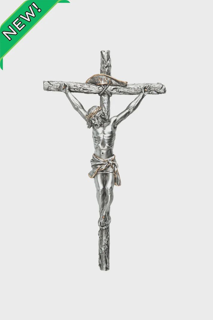 Crucifix in pewter style finish with gold highlights