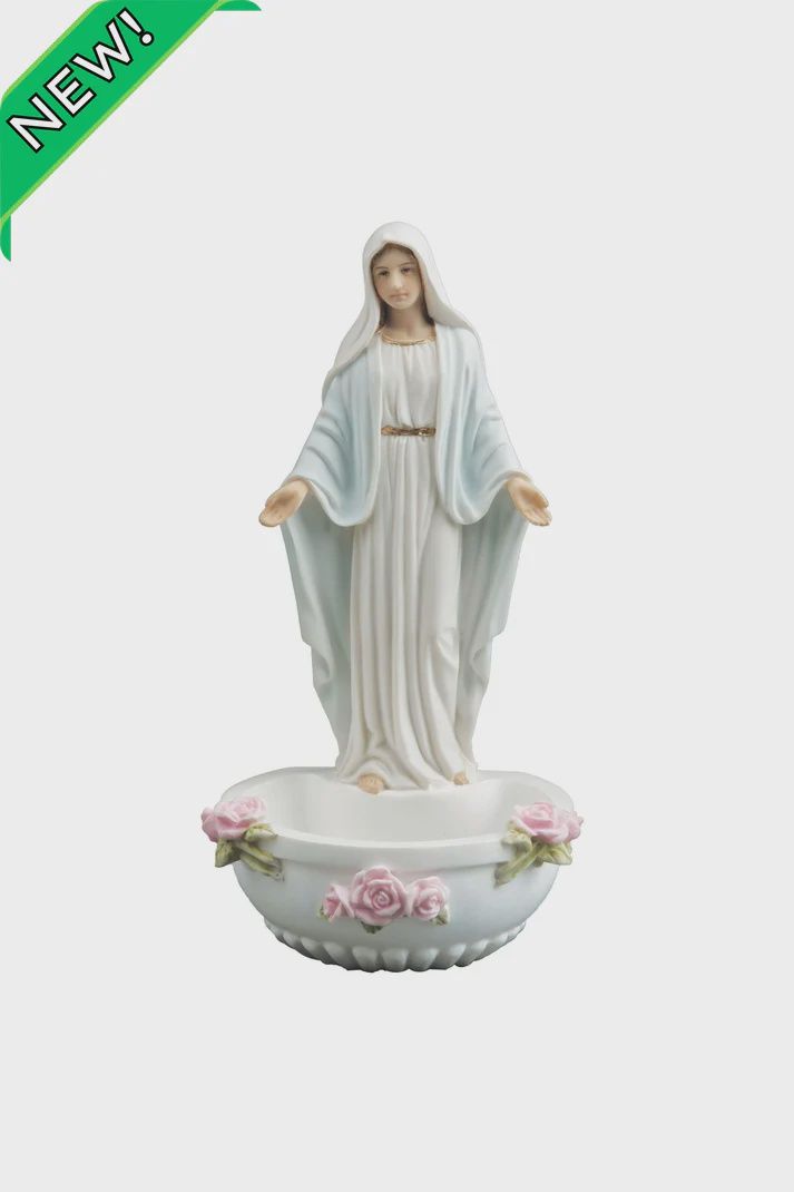 Lady of Grace holy water font in white with hand-painted features