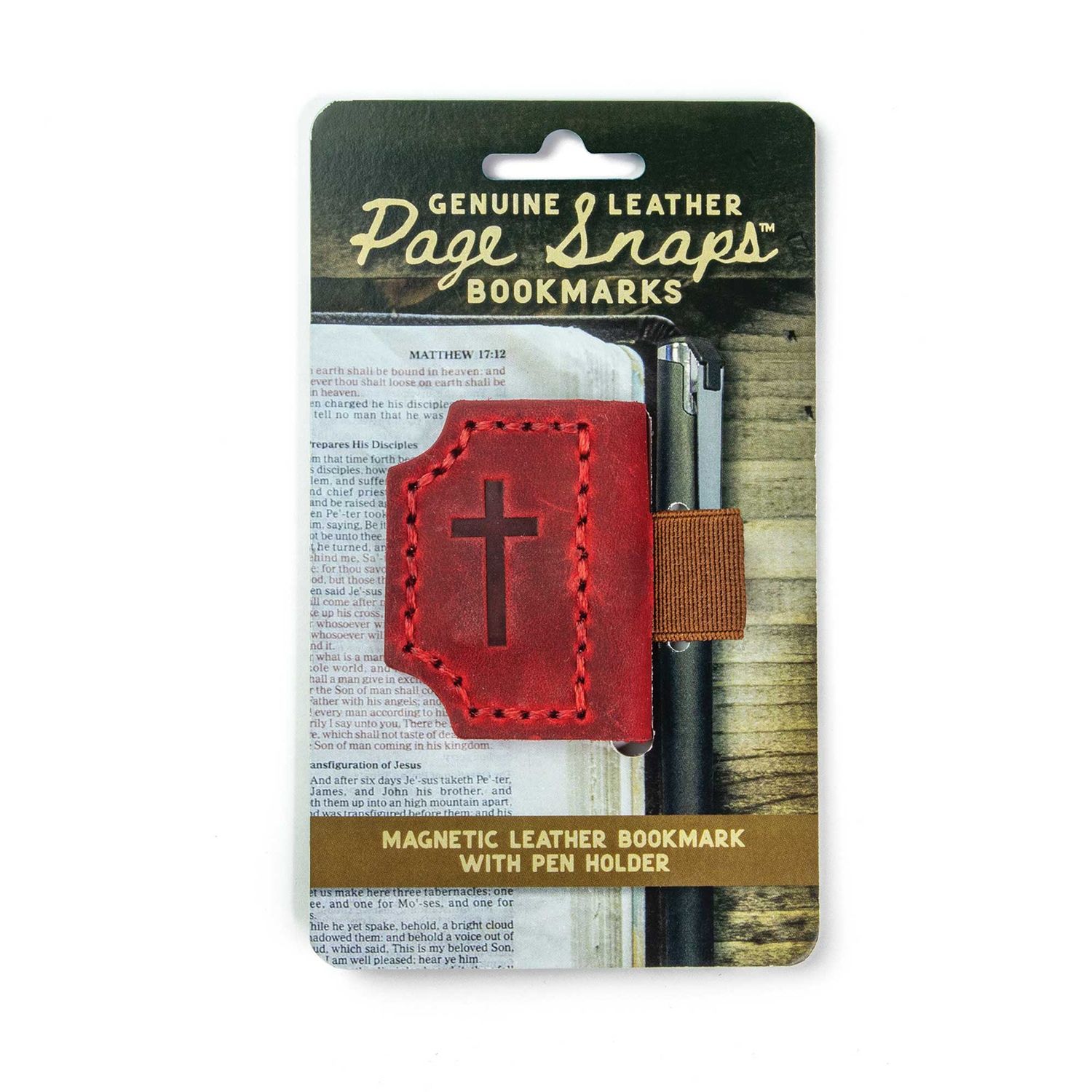 Page Snaps Genuine Leather Bookmark – Cross, Red