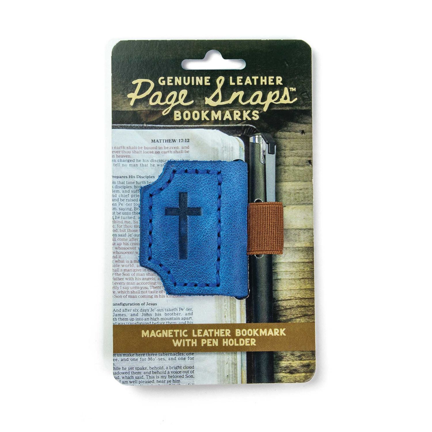 Page Snaps Genuine Leather Bookmark – Cross, Blue