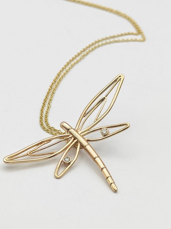 Mystical Dragonfly & Diamonds Gold Pendant