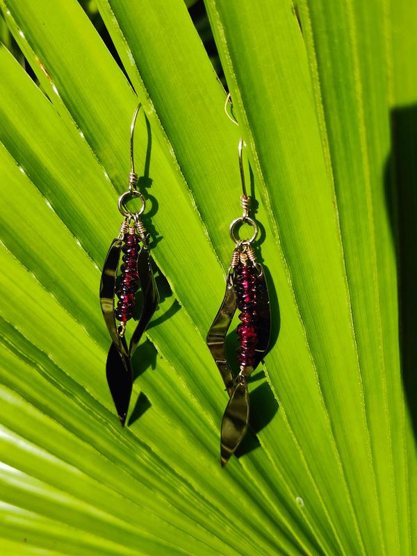 Garnet Leaves Earrings