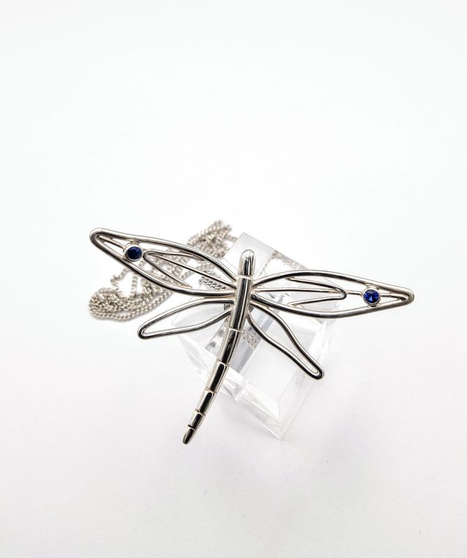 Sapphire & Silver Dragonfly Pendant