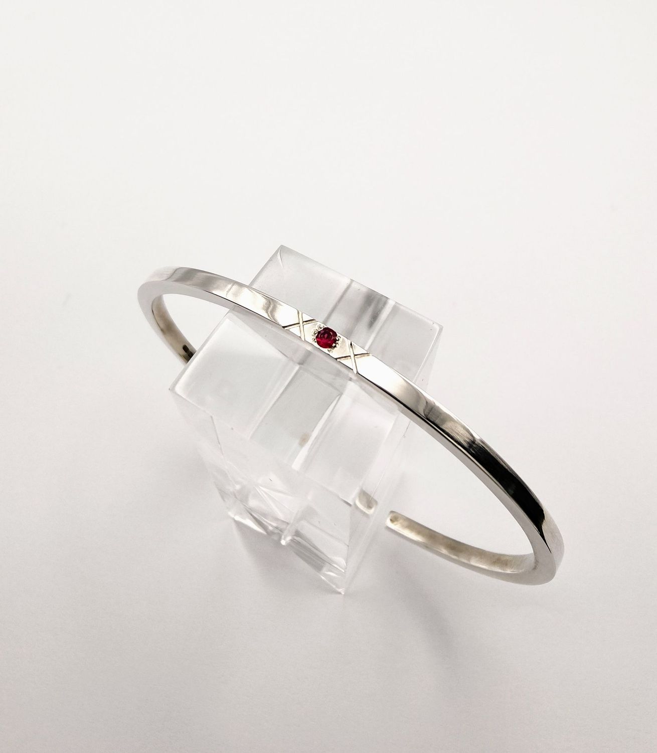 Love & Kisses Ruby & Silver Bangle