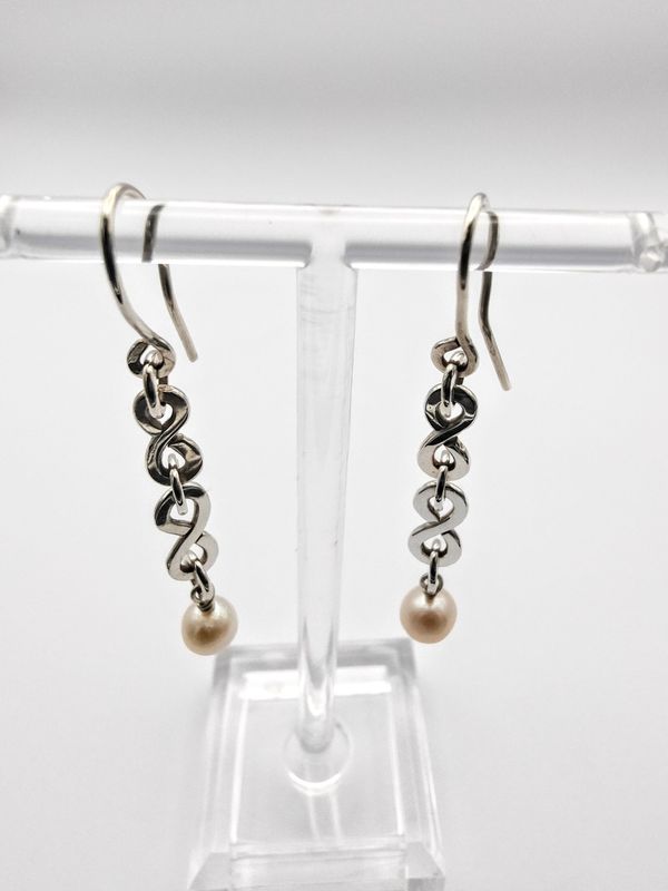 Siempre Pearl & Silver Forever Earrings, Long