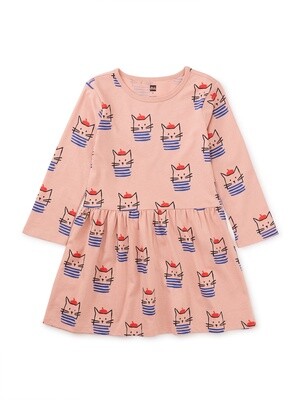 Tea Long Sleeve Skirted Dress- French Cat