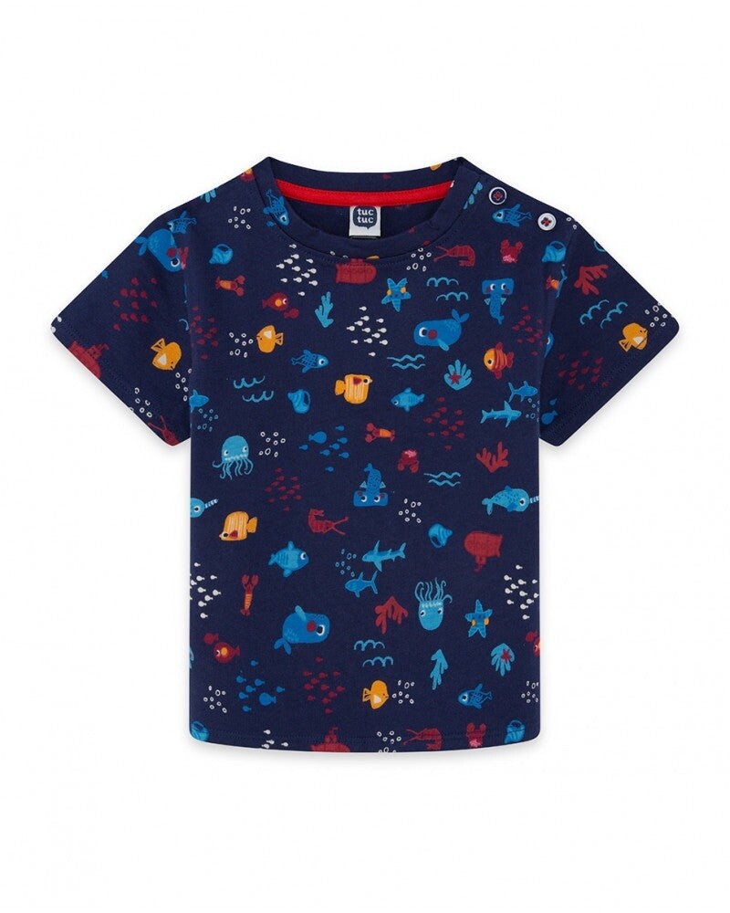 TucTuc ocean themed print baby tee- Blue