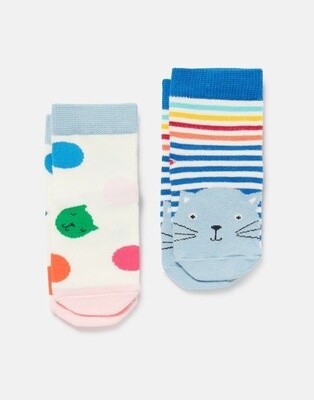 Joules Infant 2pk Cat Socks- Spot/Stripe