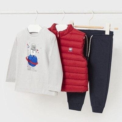 Mayoral 3 Piece Infant "Space Travellers" Outfit with Vest- Red