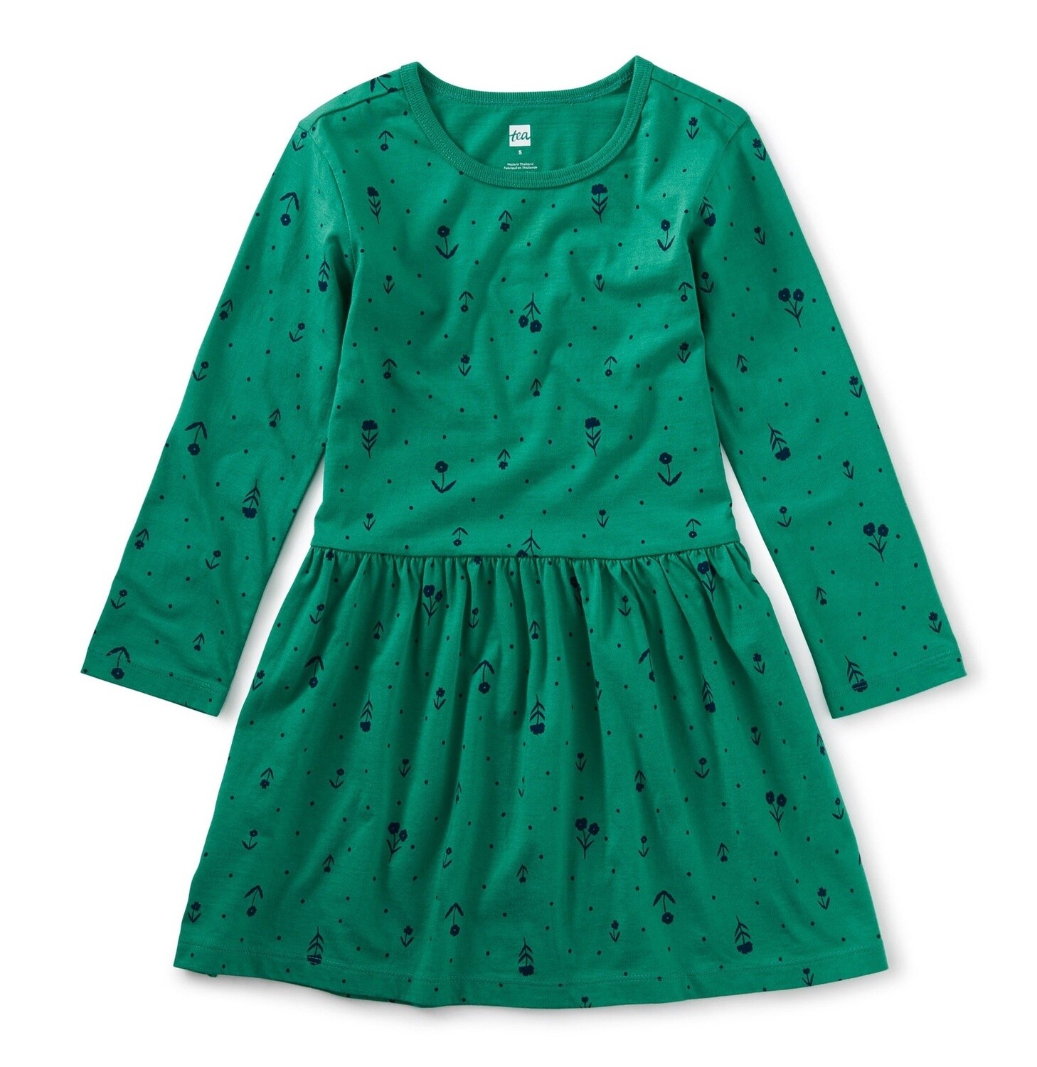 Tea Floral Folklore Skirted Staple Dress- Green