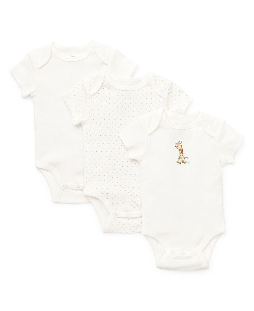 Little Me 3-pack short sleeve giraffe bodysuits, Size: newborn