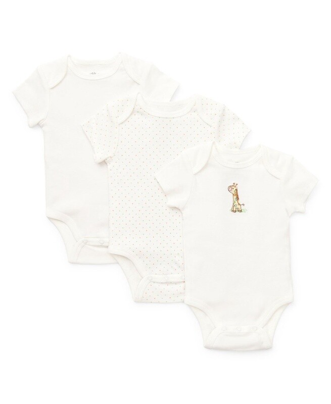 Little Me 3-pack short sleeve giraffe bodysuits