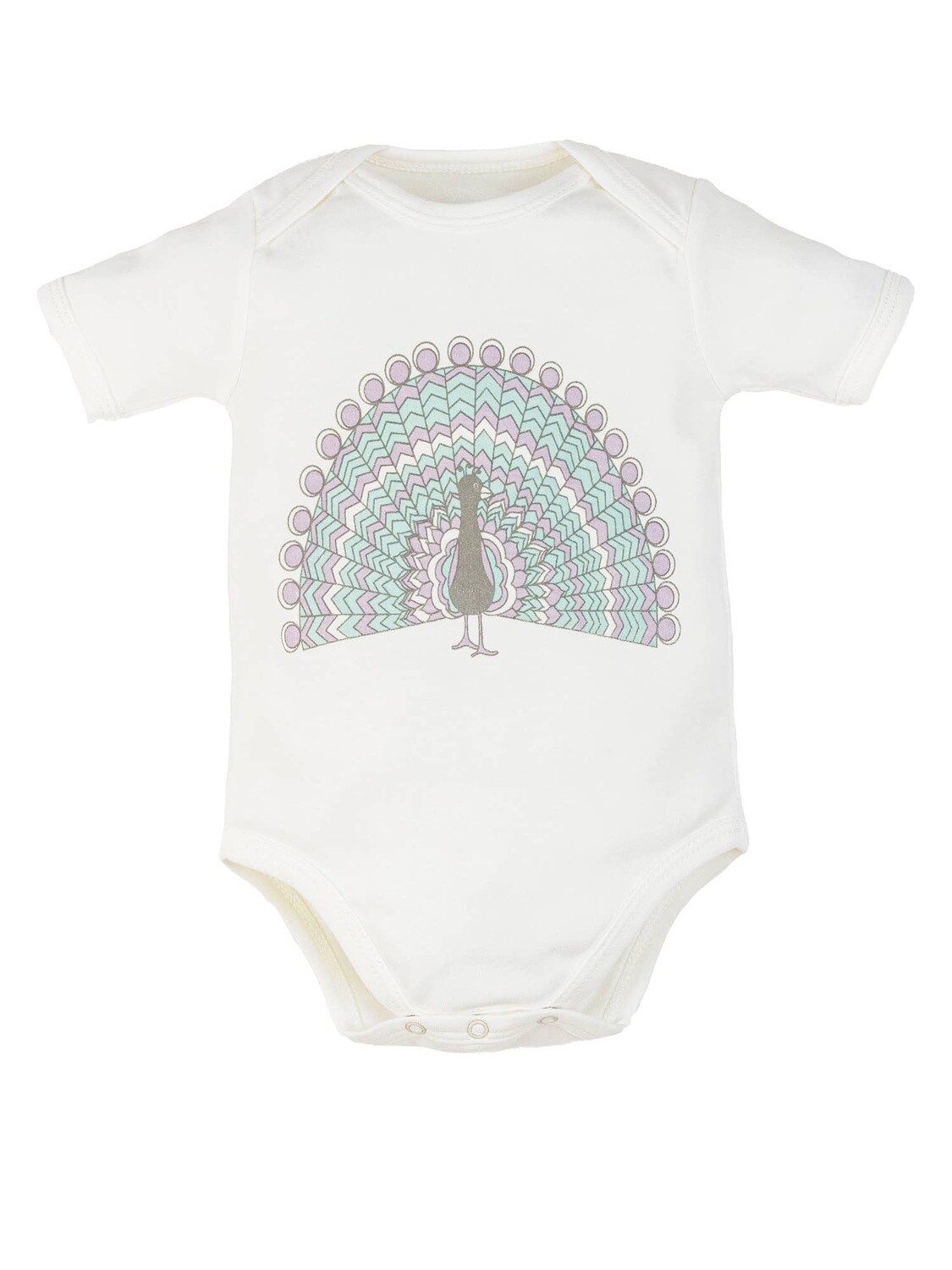 Under the Nile - Organic Baby Short Sleeve Bodysuit - Peacock Print