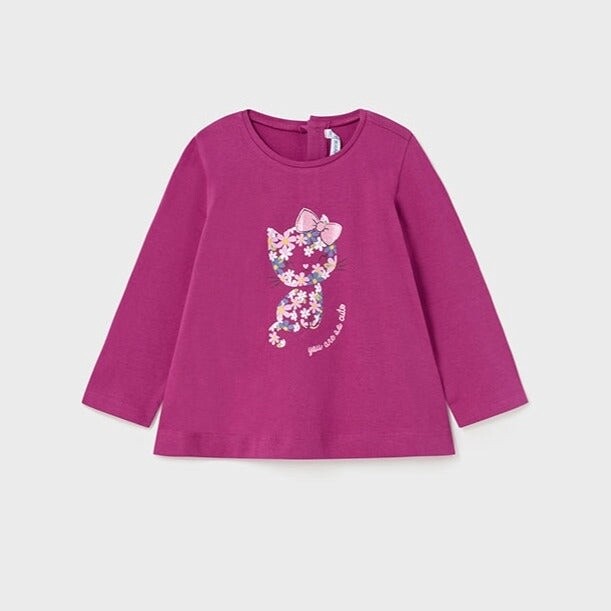 Mayoral infant long sleeve cat tee- magenta, Size: 3-6m