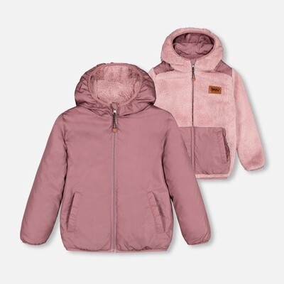 Deux par deux reversible sherpa and nylon jacket- rose