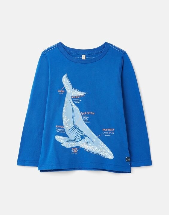 Joules Finlay Long Sleeve Whale Tee- Blue