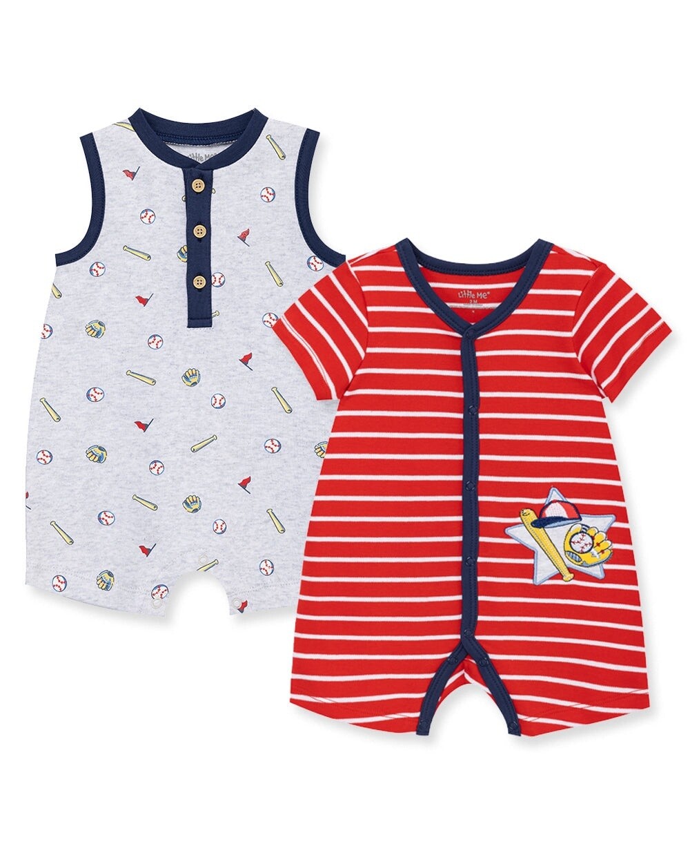 Little Me 2pk Baseball Romper- Red