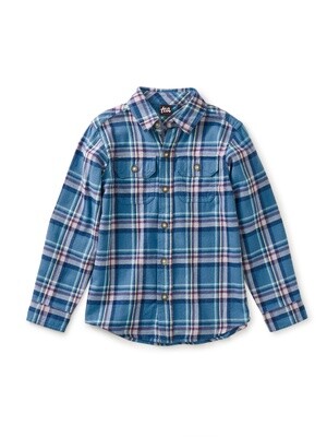 Tea Flannel Button Shirt- Blue Plaid