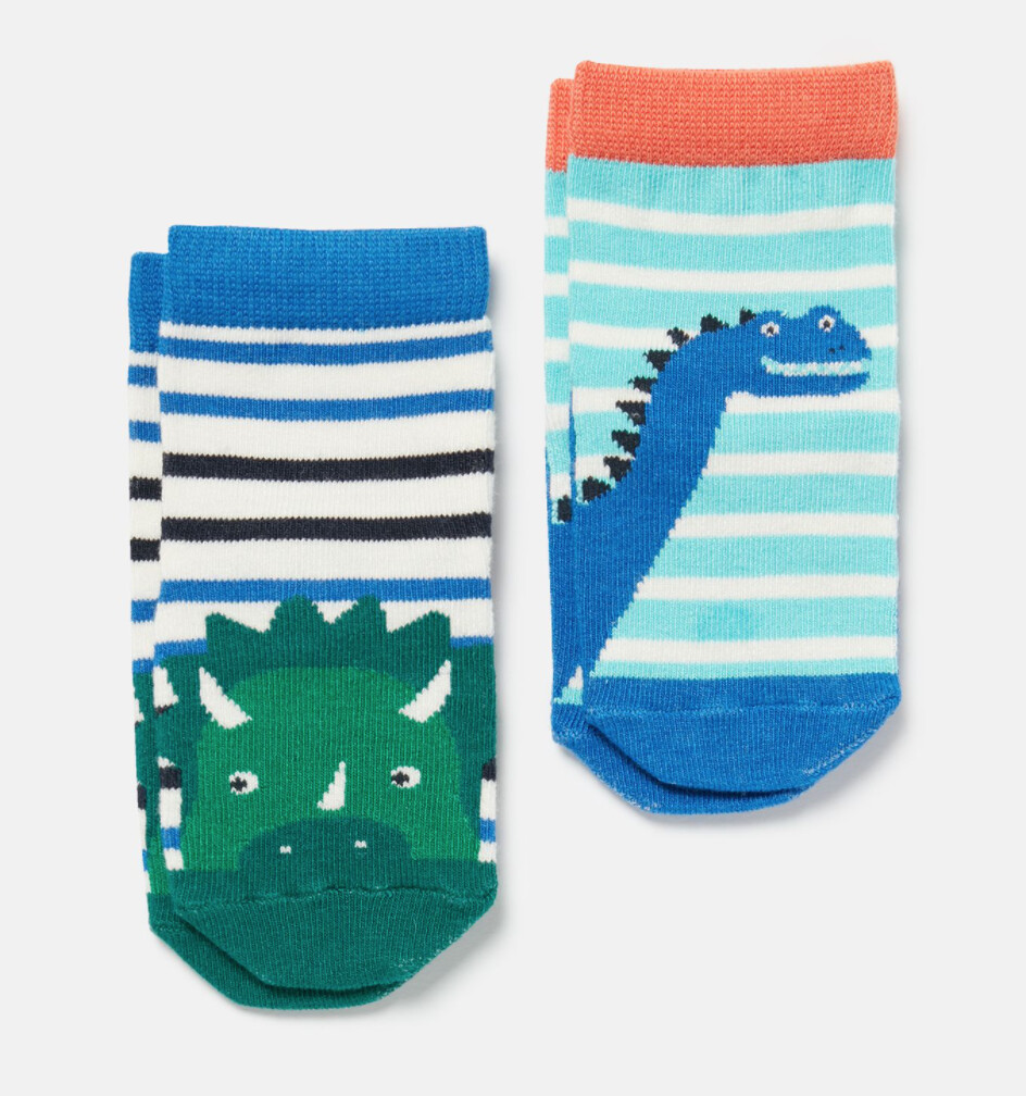 Joules Infant 2pk Neat Feet Dino Socks- Blue