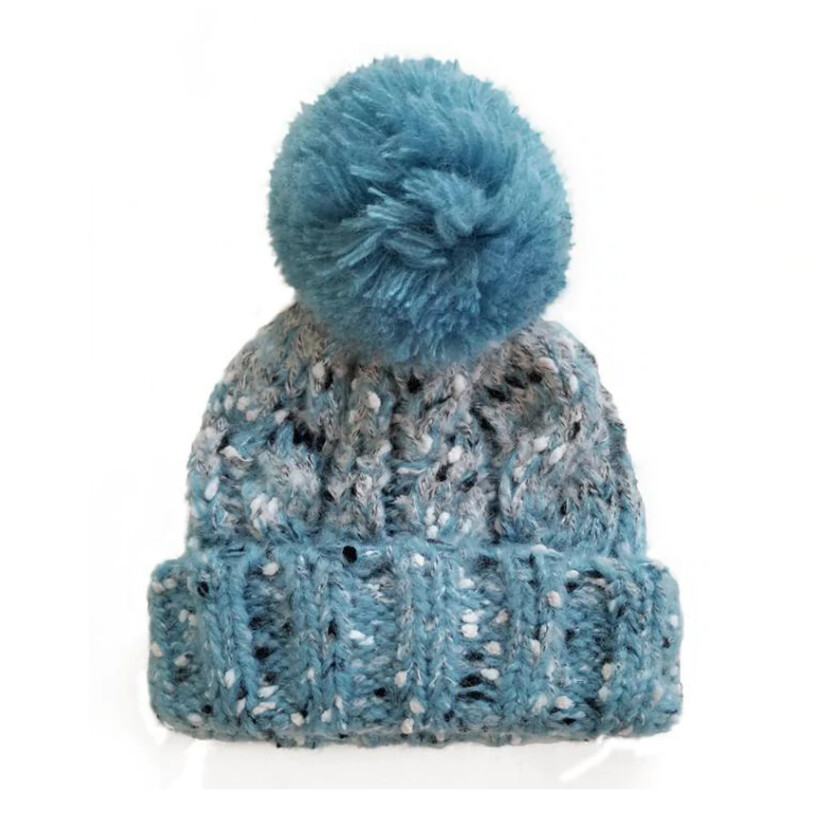 Pompom Tweed Cable Winter Baby hat- Ocean